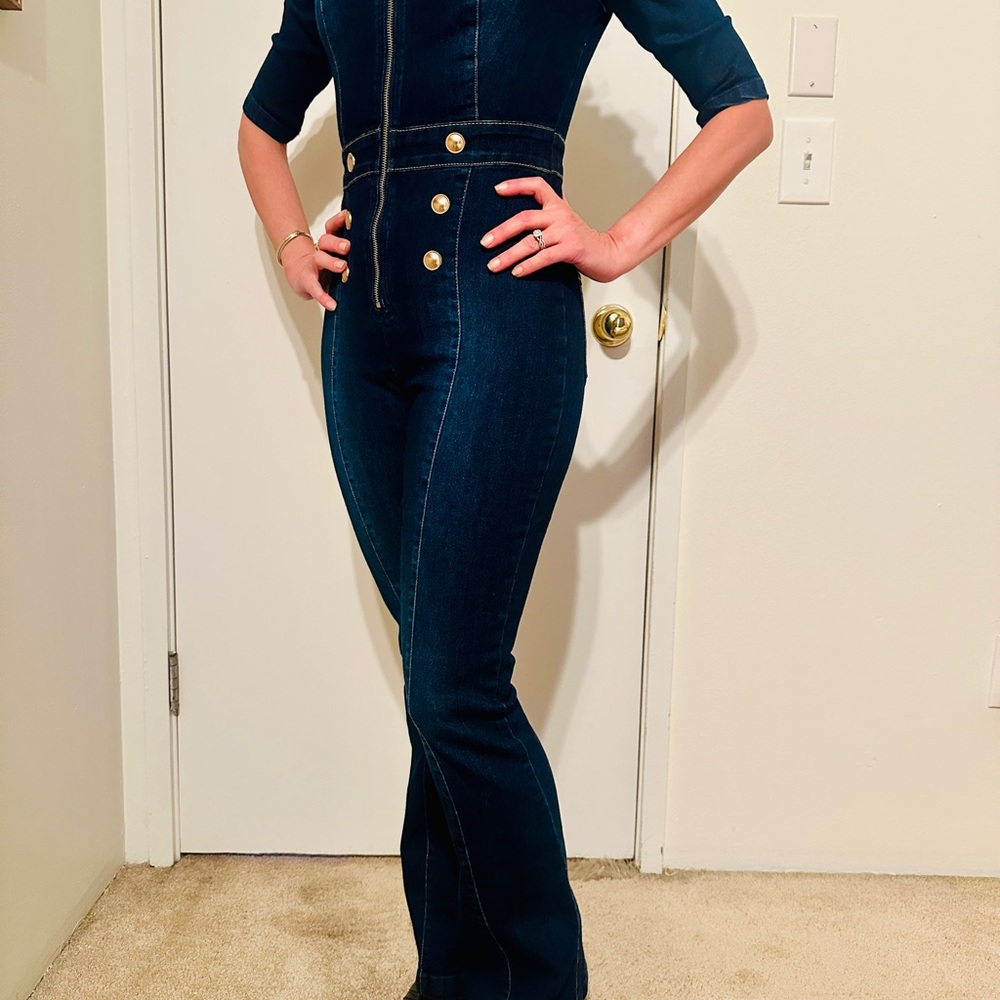 VENUS Dark Blue Jumpsuit with Gold Accents